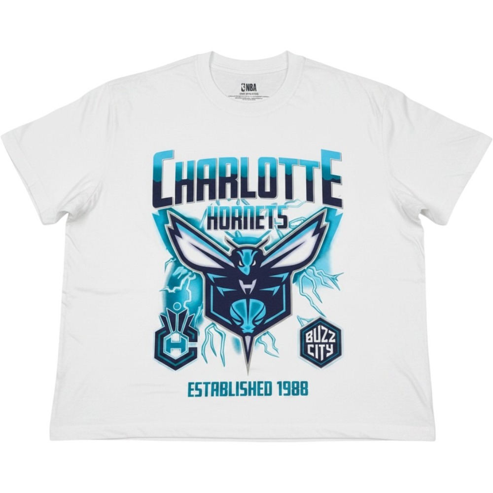 NBA Charlotte Hornets Buzz City Graphic Tee White Boxy Fit XXL New